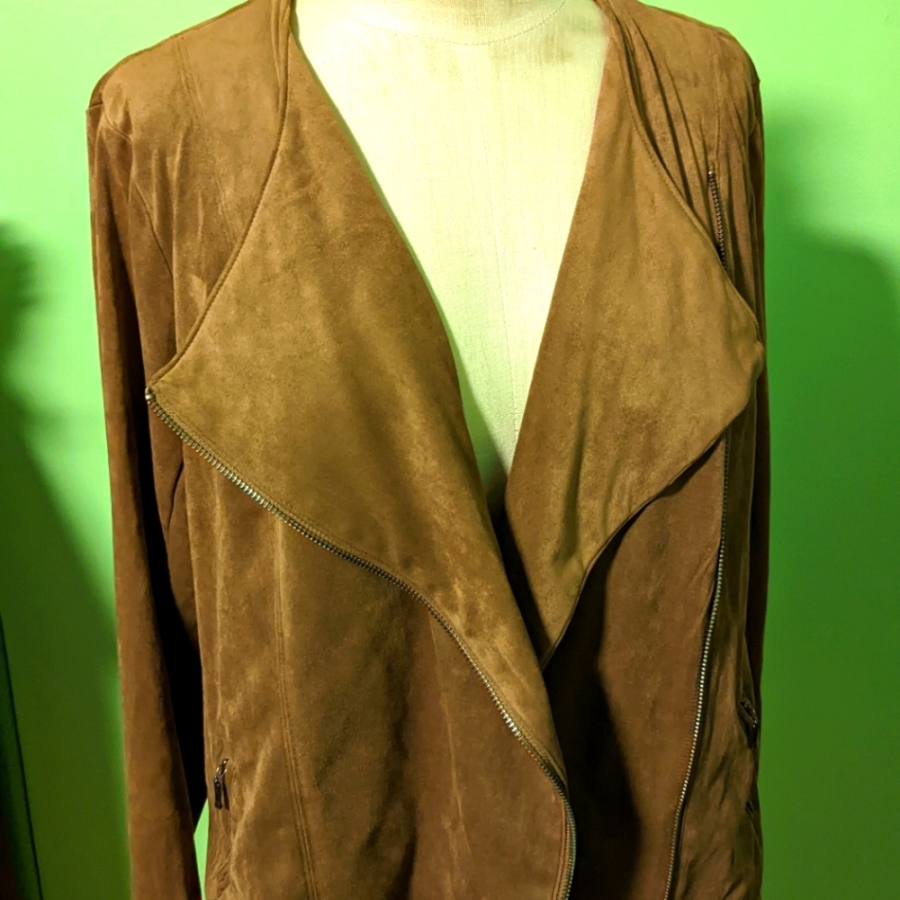 Vegan Soft Suede Asymmetrical Zipper Side Pockets Moto Jacket Womens M